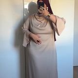 ROBE SATINÉE DRAPÉE [BEIGE]