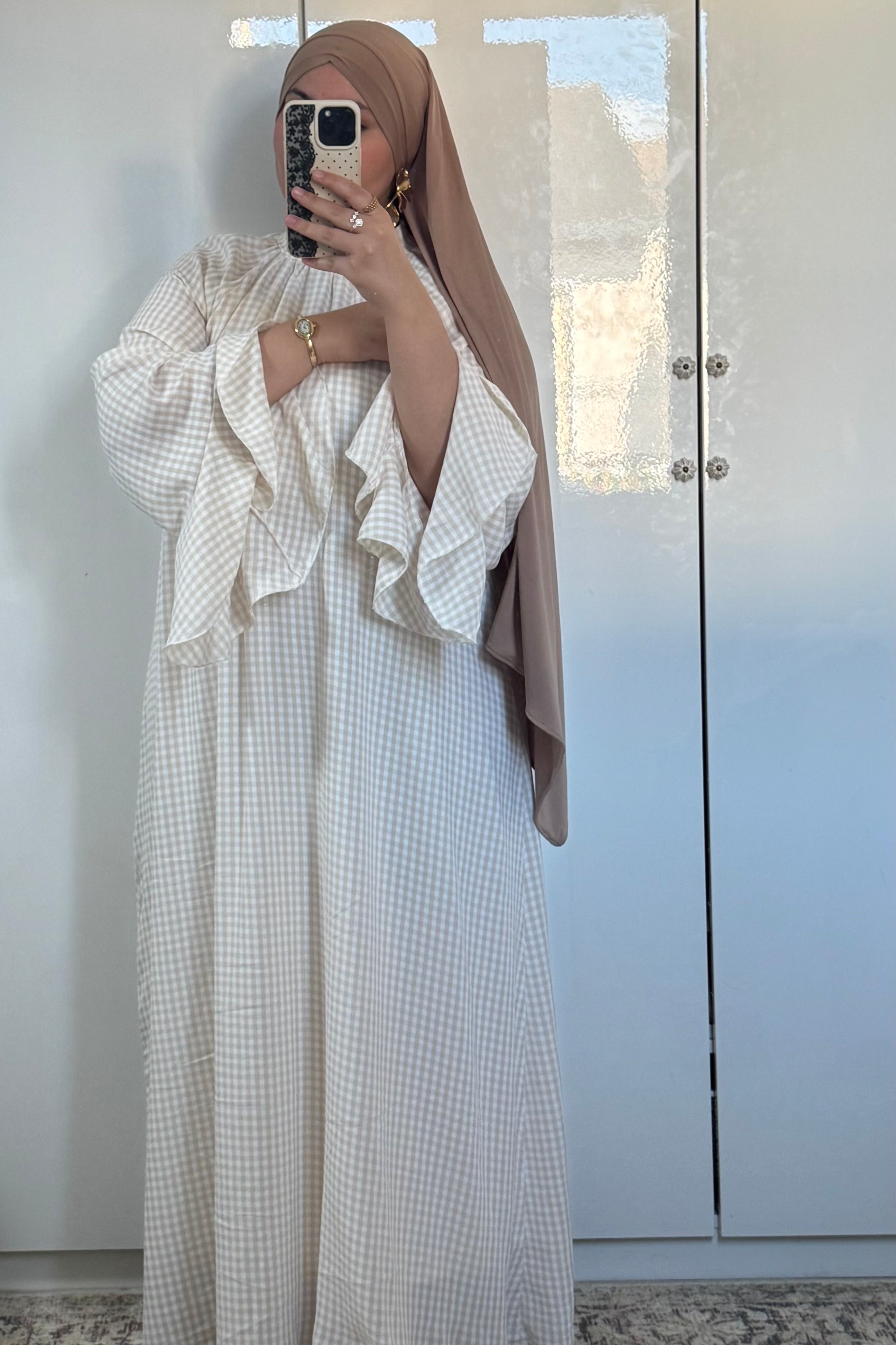 ROBE À VOLANT VICHY [BEIGE]