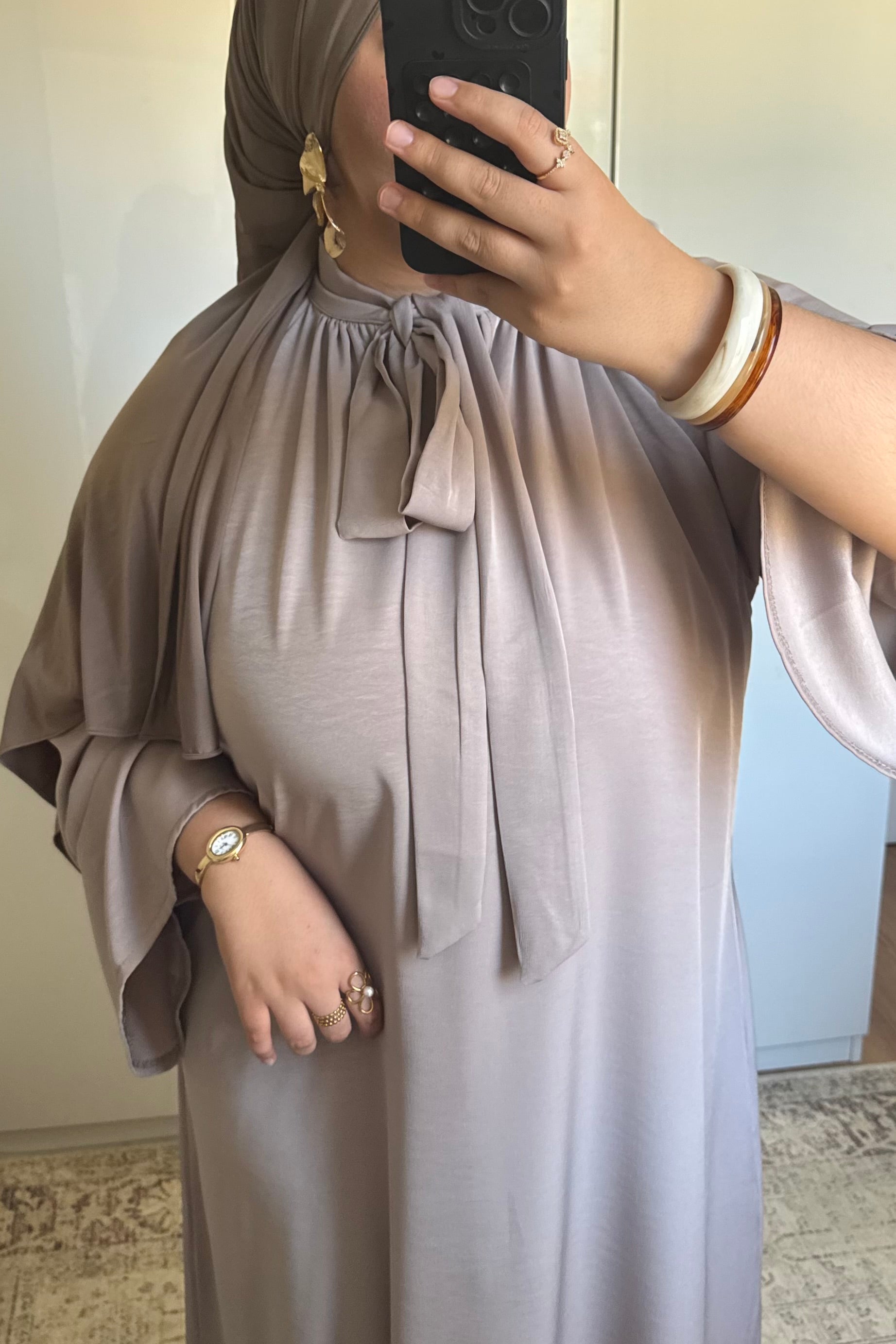 ROBE COL À NOEUD [TAUPE]