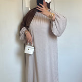 ROBE MANCHES BOUFFANTES VICHY [TAUPE]