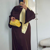 ROBE SATINÉE DRAPÉE [MARRON CHOCOLAT]