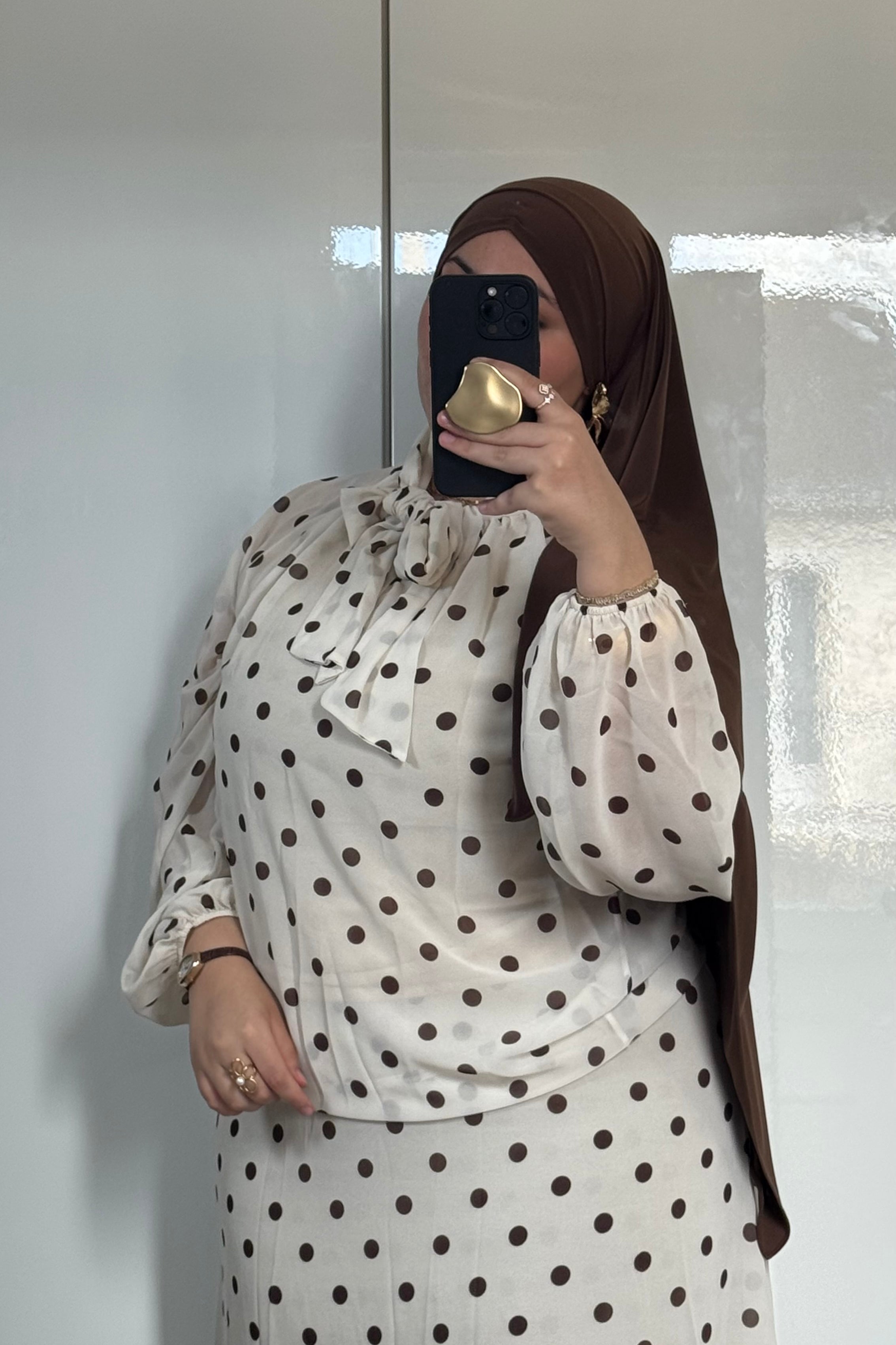 ENSEMBLE À POIS [BLANC CASSÉ & MARRON ]