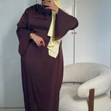 ROBE SATINÉE DRAPÉE [MARRON CHOCOLAT]