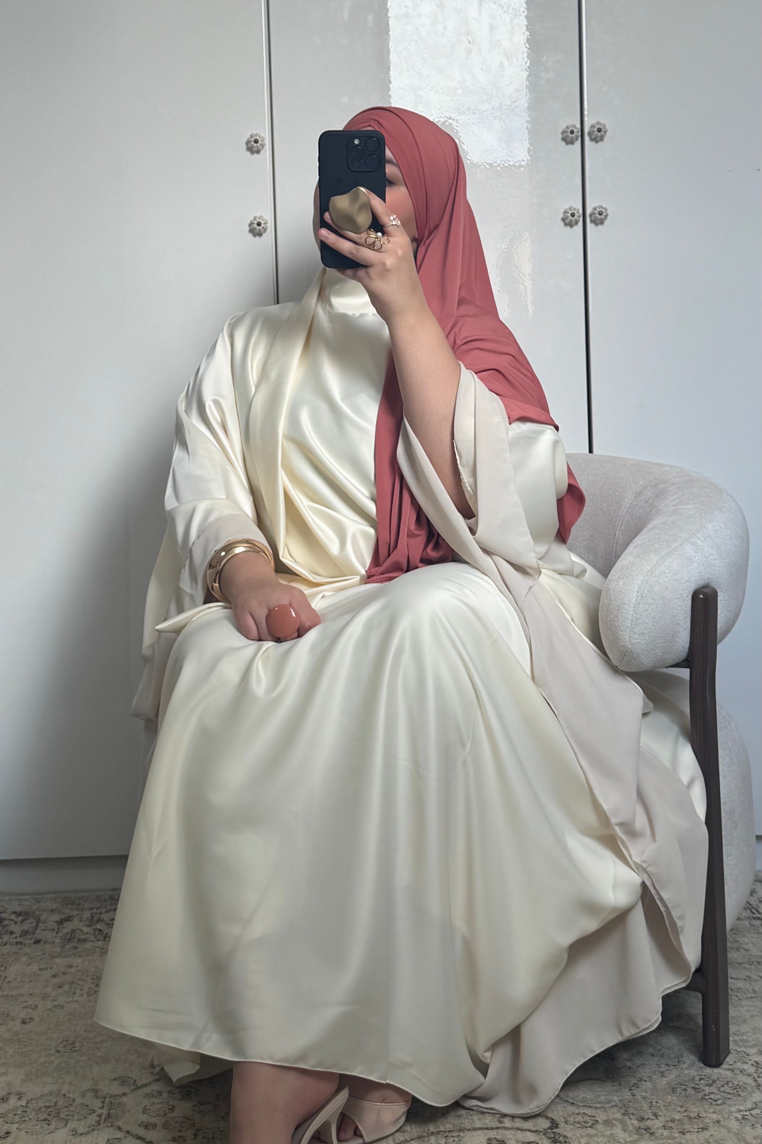 ABAYA PAPILLON SATIN & MOUSSELINE [IVOIRE]