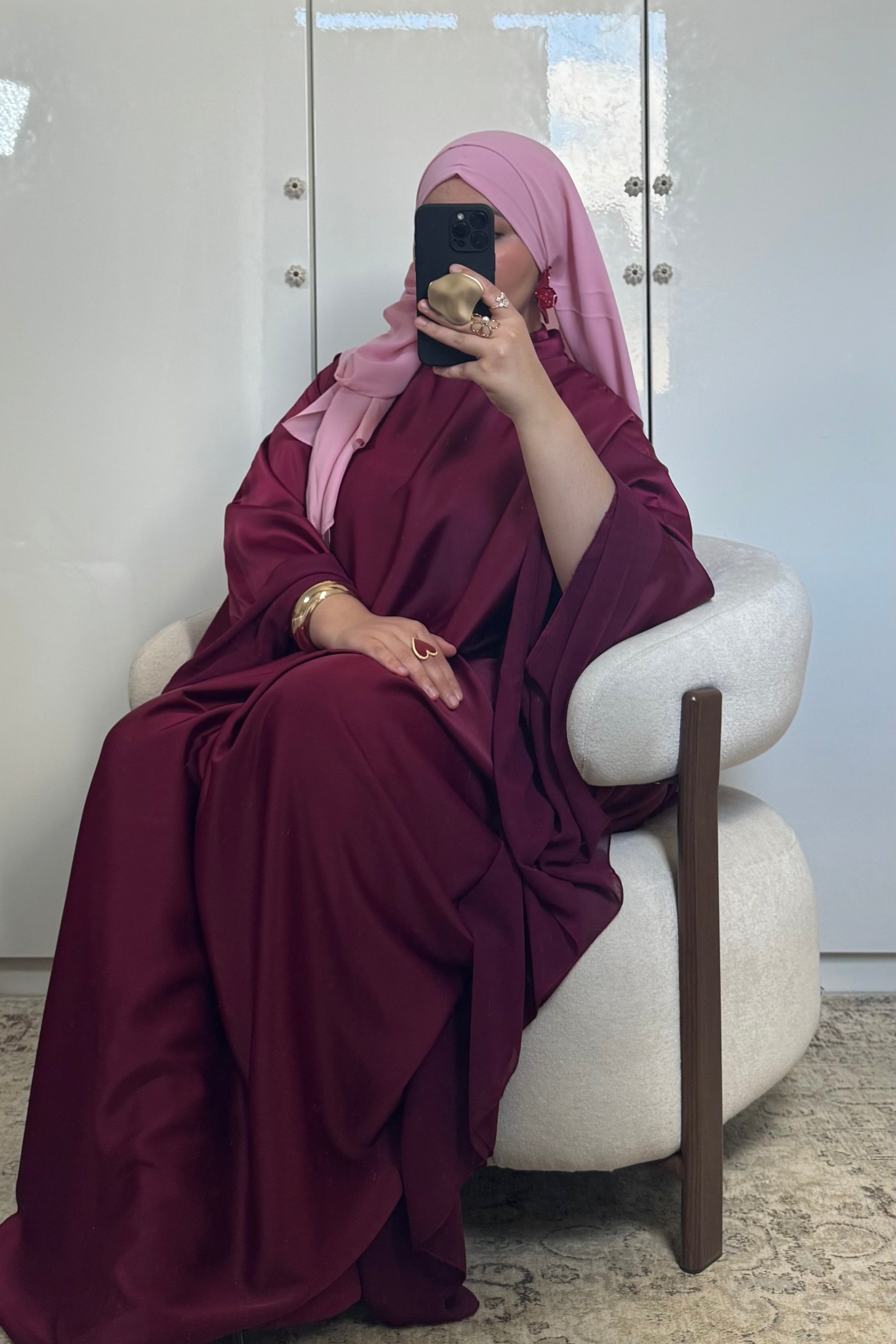 ABAYA PAPILLON SATIN & MOUSSELINE [BORDEAUX]