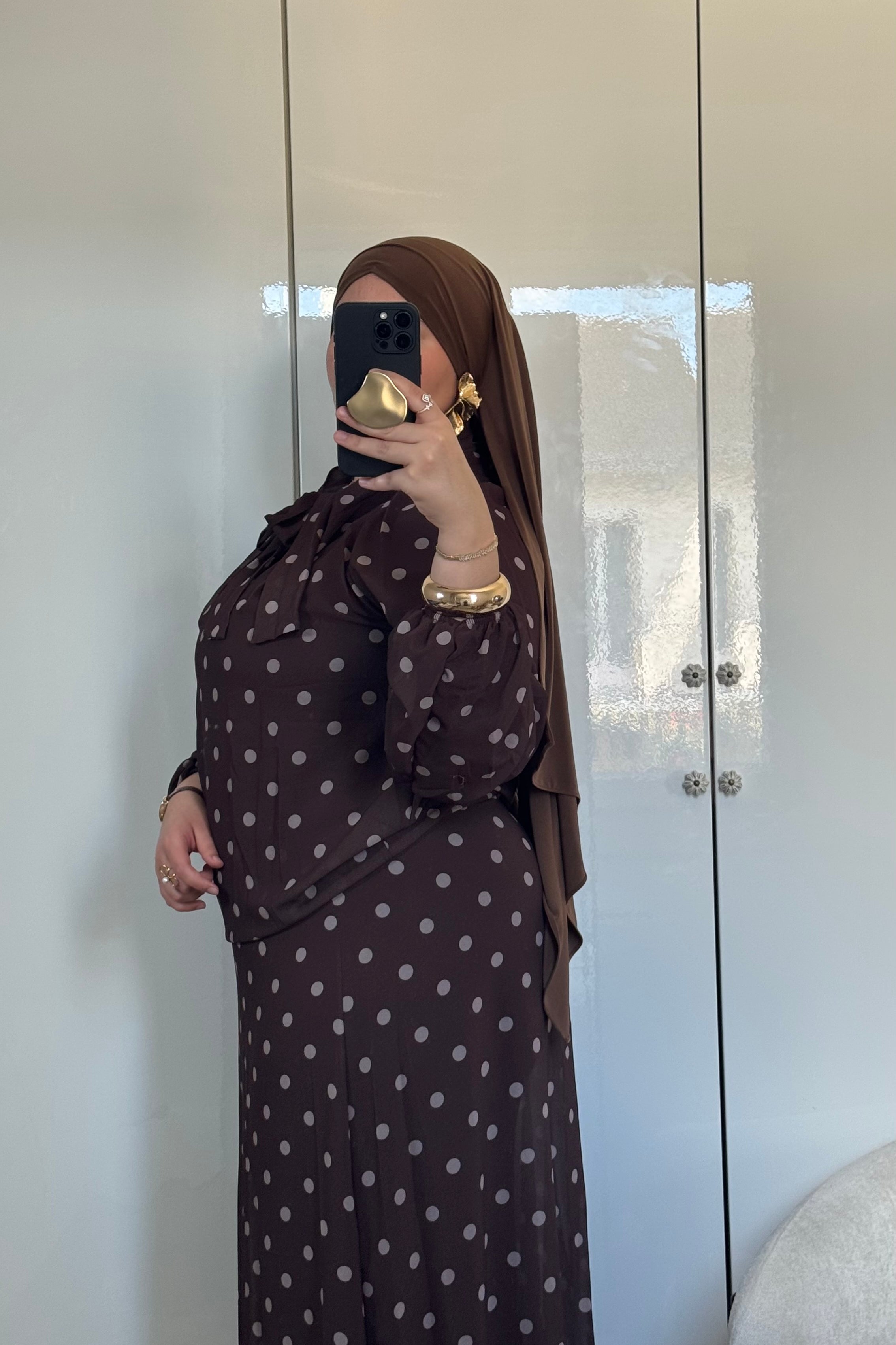 ENSEMBLE À POIS [MARRON & BLANC]