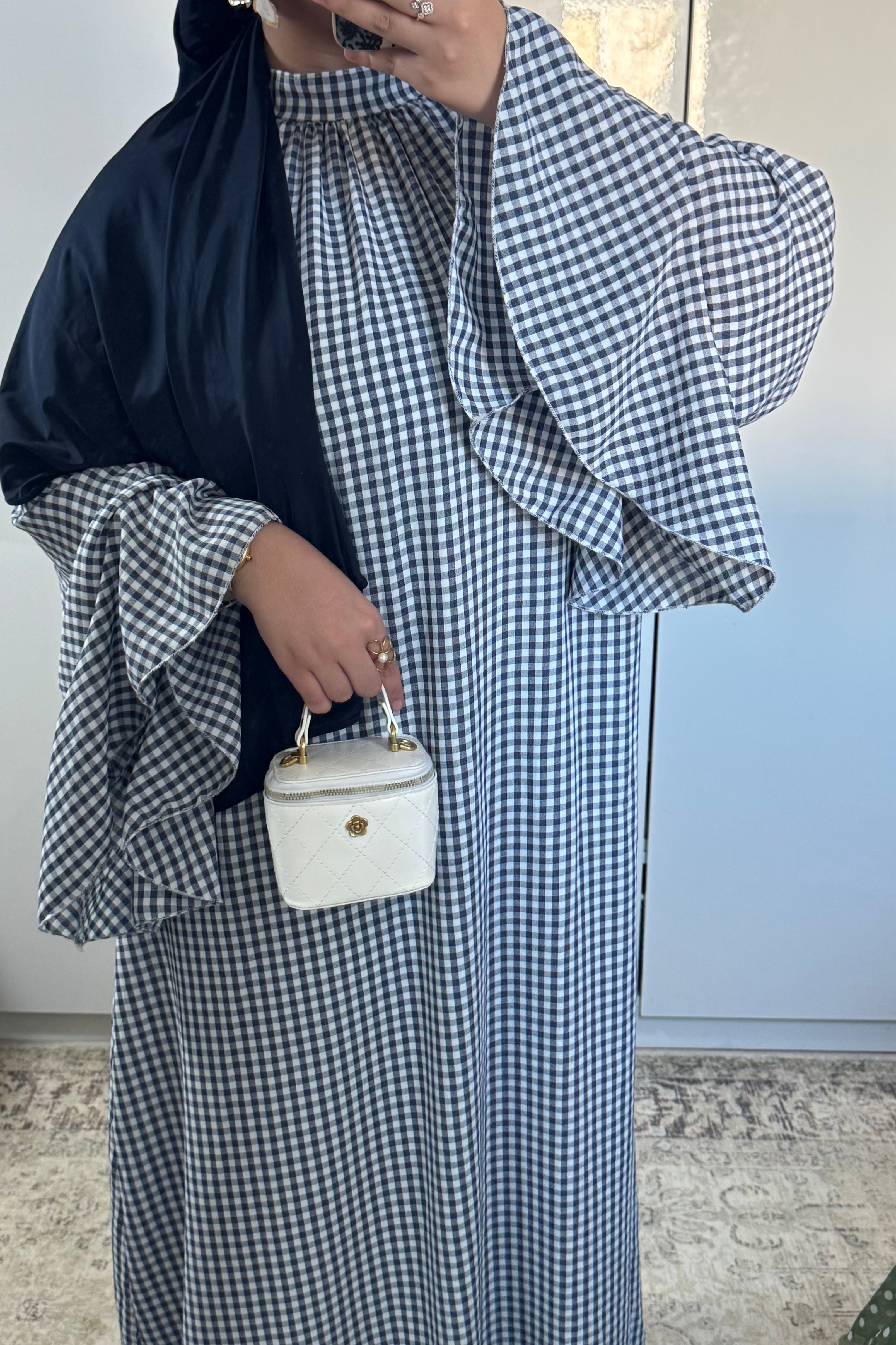 ROBE À VOLANT VICHY [BLEU MARINE]