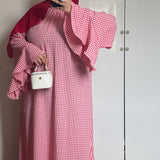 ROBE À VOLANT VICHY [ROUGE]