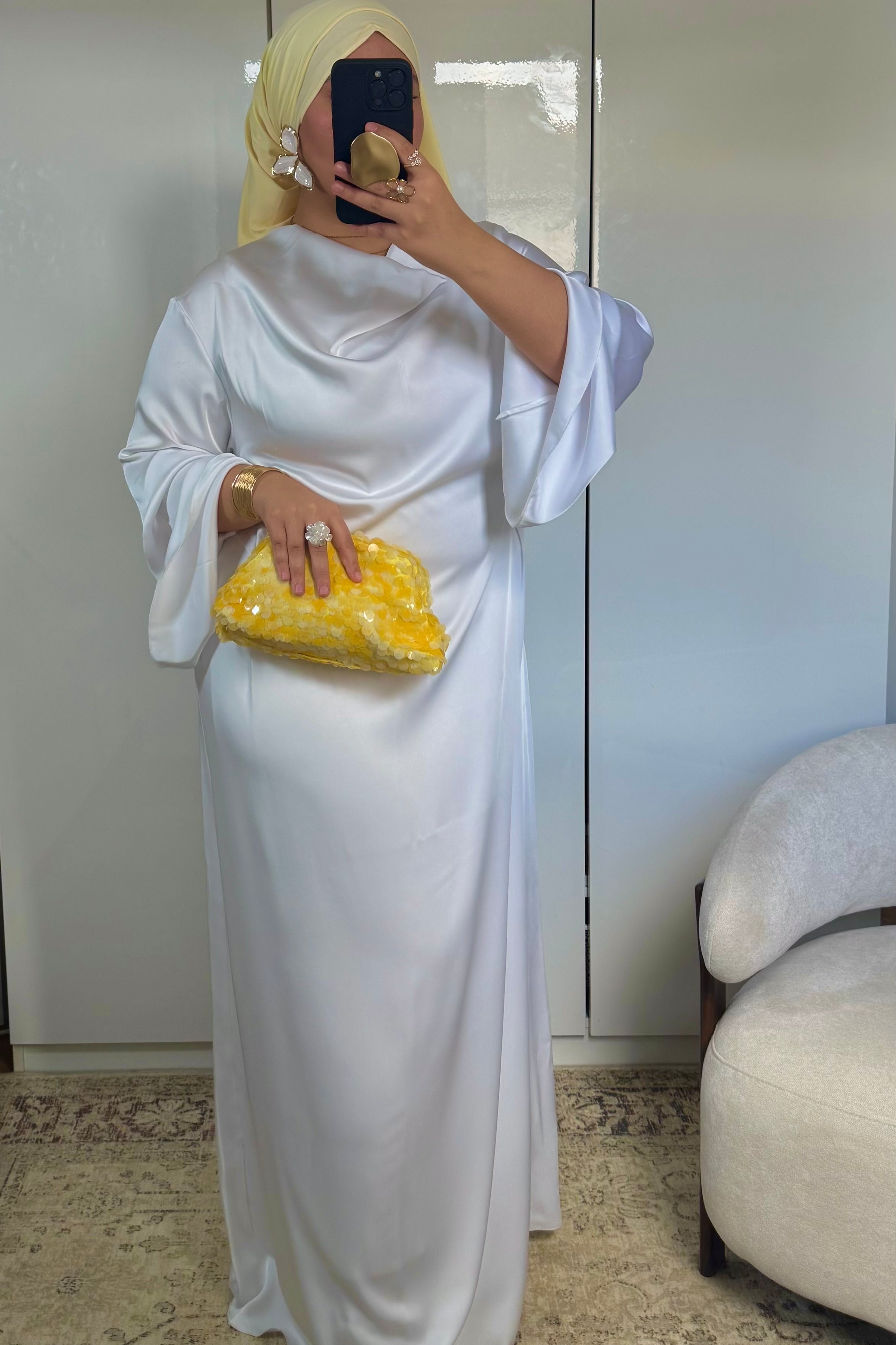 ROBE SATINÉE DRAPÉE [BLANCHE]