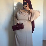 ROBE SATINÉE DRAPÉE [BEIGE]