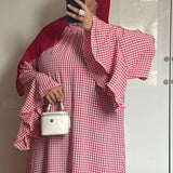 ROBE À VOLANT VICHY [ROUGE]