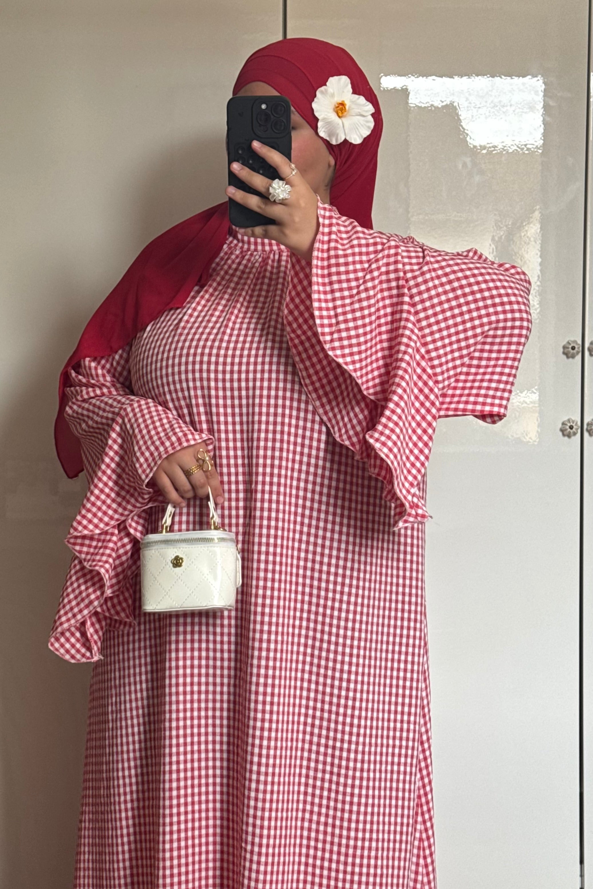 ROBE À VOLANT VICHY [ROUGE]