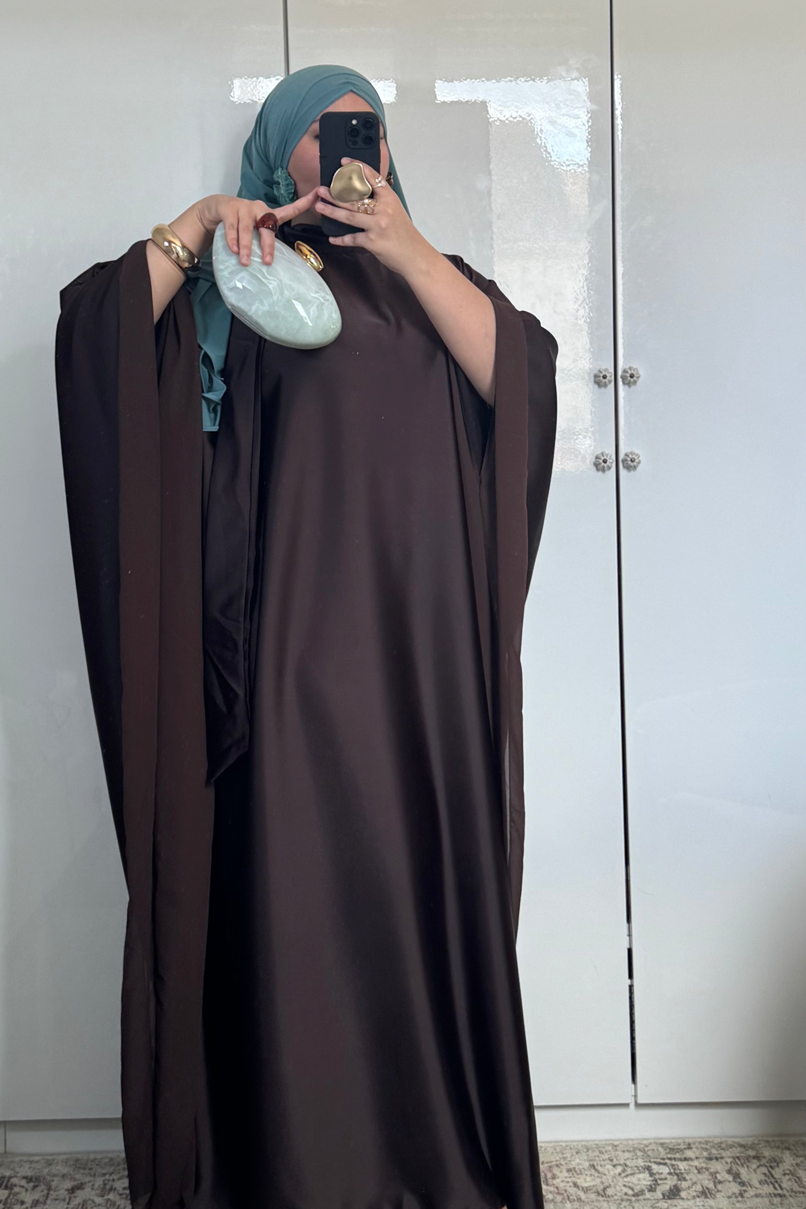 ABAYA PAPILLON SATIN & MOUSSELINE [MARRON CHOCOLAT]